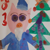 Рисунок "Хрюн-Мороз" на конкурс "Конкурс детского рисунка “Новогодняя Открытка-2019”"