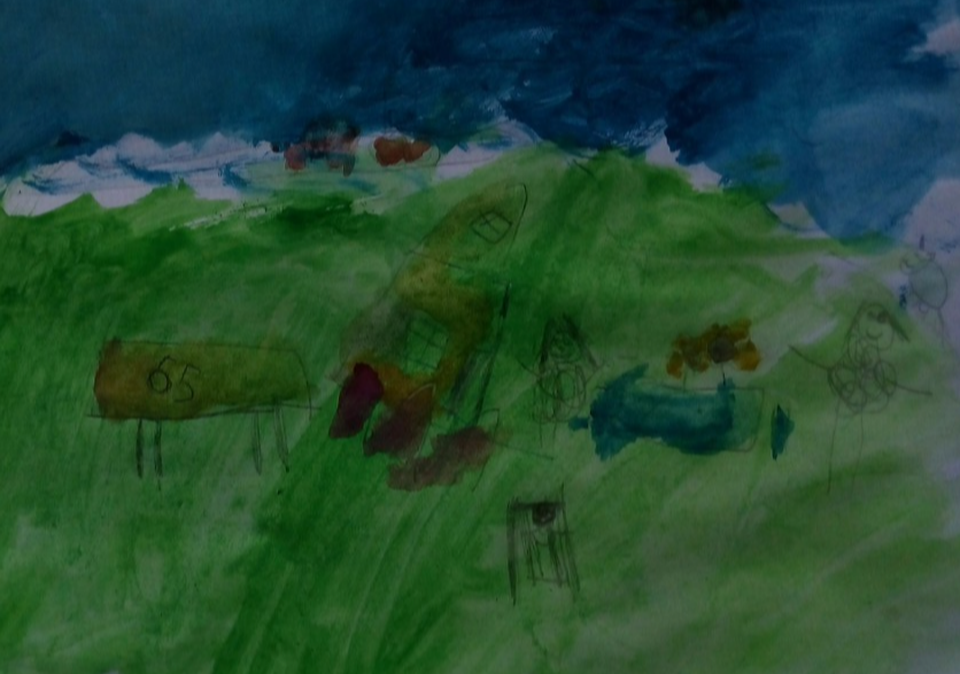 Детский рисунок - на поляне у дома