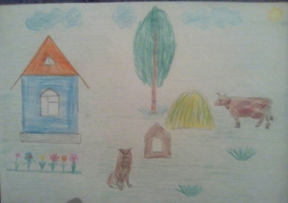 Детский рисунок - Лето в моей деревне