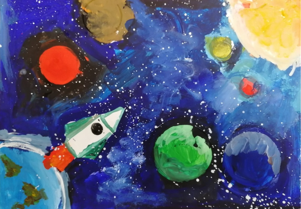 Детский рисунок - Космическое приключение