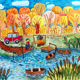 Рисунок "Золотая осень на реке" на конкурс "Конкурс творческого рисунка “Свободная тема-2022”"