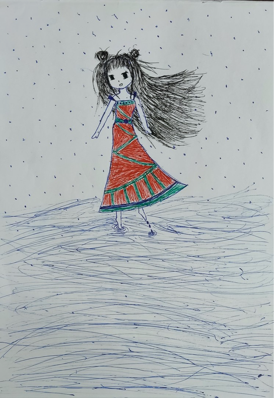 Детский рисунок - Дождь и радость и море