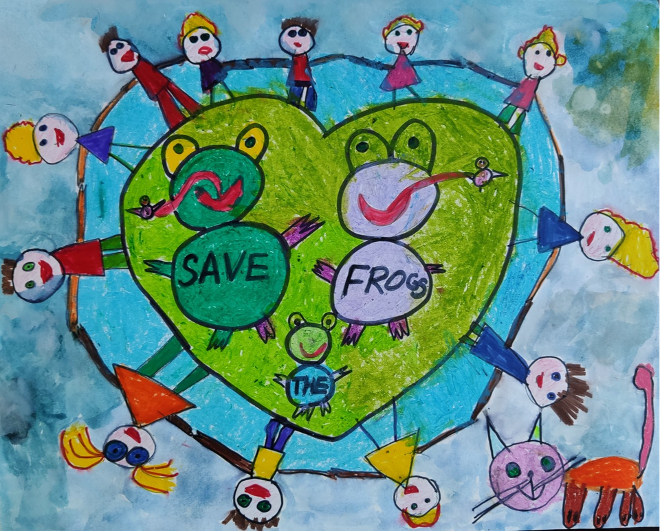Детский рисунок - Спасем лягушек вместе