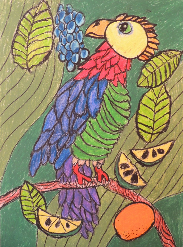 Детский рисунок - Натюрморт с птицей