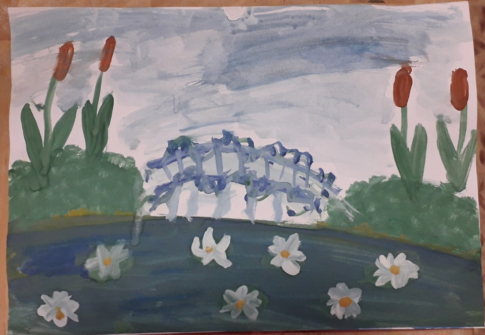 Детский рисунок - Мост через речку