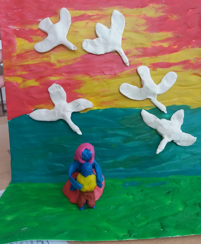 Детский рисунок - Гуси-лебеди