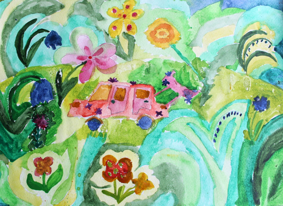 Детский рисунок - На зелёной поляне