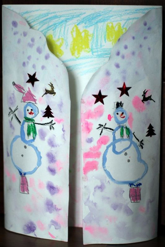 Детский рисунок - Раз снеговик Два снеговик