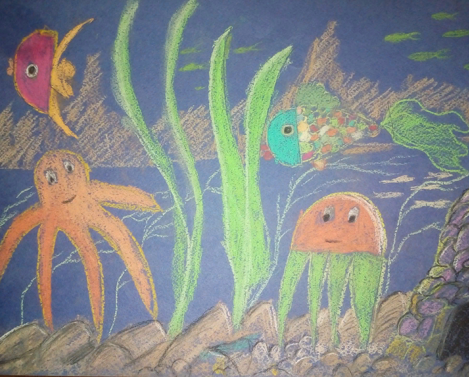 Детский рисунок - Веселые медузы