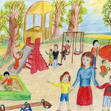Рисунок "На детской площадке" на конкурс "Конкурс рисунка "Лето - это маленькая жизнь""