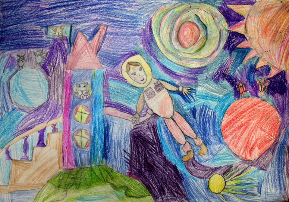 Детский рисунок - Я в космосе