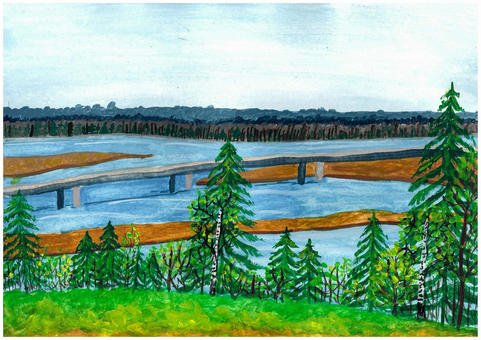 Детский рисунок - Мост через Вятку