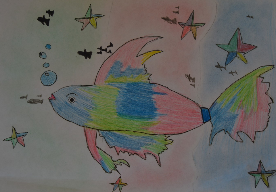 Детский рисунок - Рыба меченосец