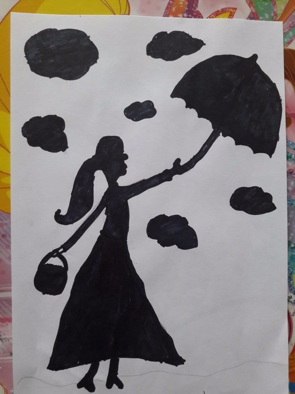 Детский рисунок - девушка с зонтиком