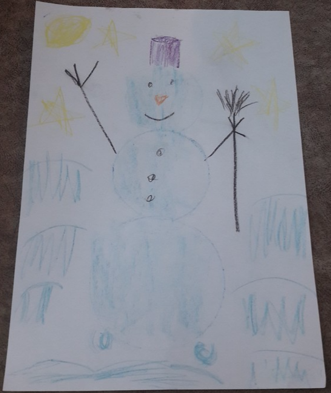 Детский рисунок - Снеговик Петя