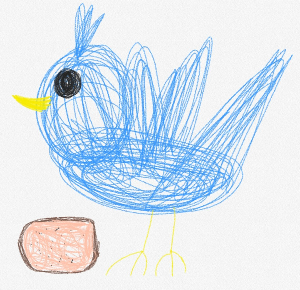 Детский рисунок - Птичка клюёт хлеб