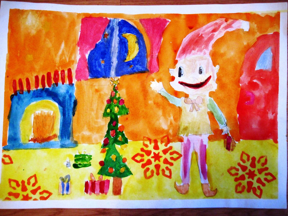 Детский рисунок - Новогодний эльф