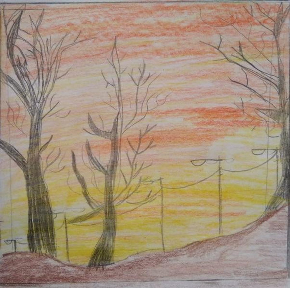 Детский рисунок - Осенний закат