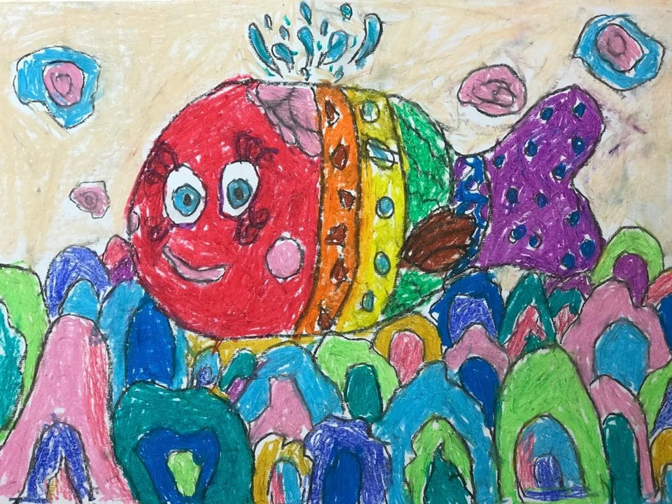 Детский рисунок - Цветной кит