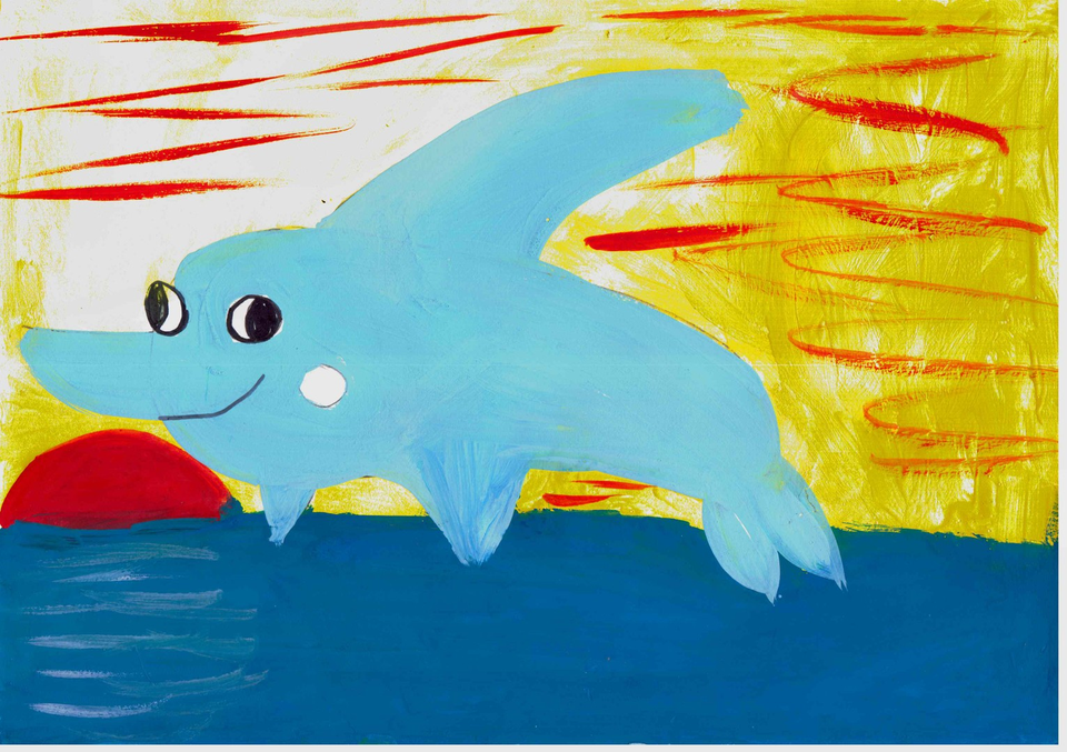 Детский рисунок - Радостный дельфин