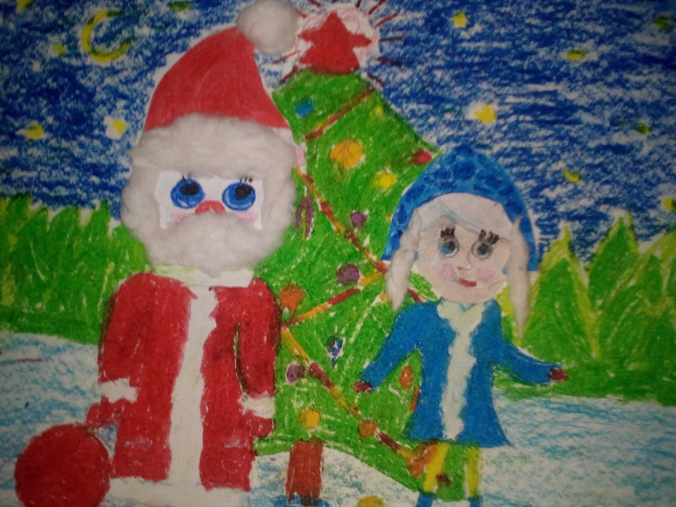 Детский рисунок - Новогодние гости