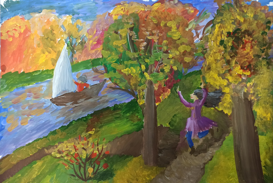 Детский рисунок - осень на канале им москвы