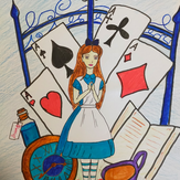 Рисунок "Алиса в королевстве карточных Червей" на конкурс "Конкурс детского рисунка "Рисовашки и друзья""