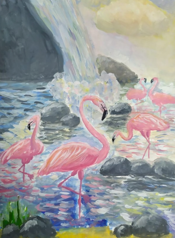 Детский рисунок - Розовый фламинго