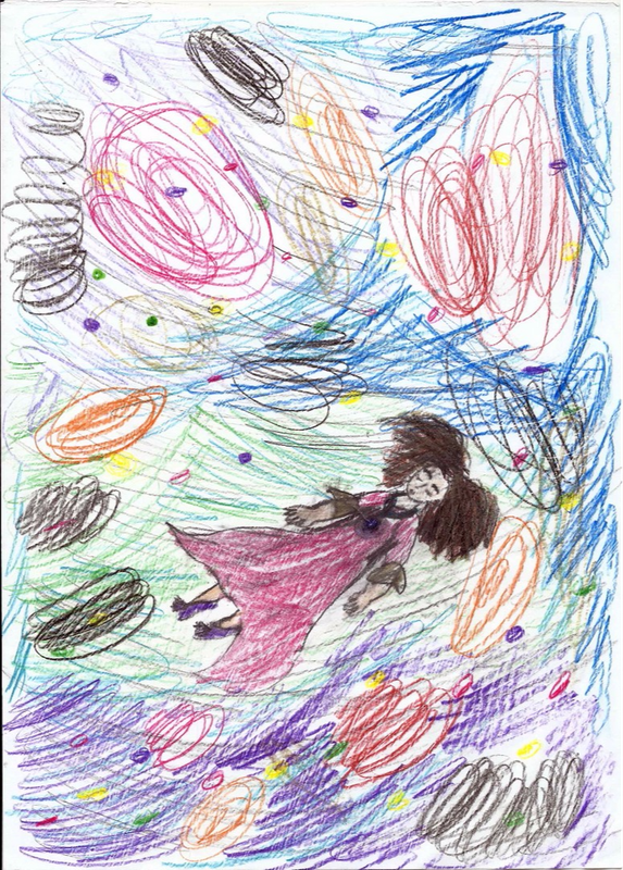 Детский рисунок - Сон - полет во вселенной
