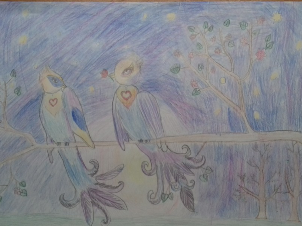 Детский рисунок - Райские птички