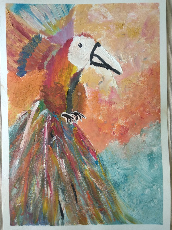 Детский рисунок - Ара попугай