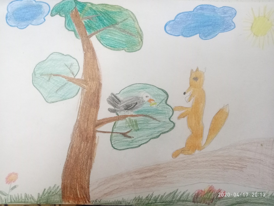Детский рисунок - Рисунок к басне ворона и лиса