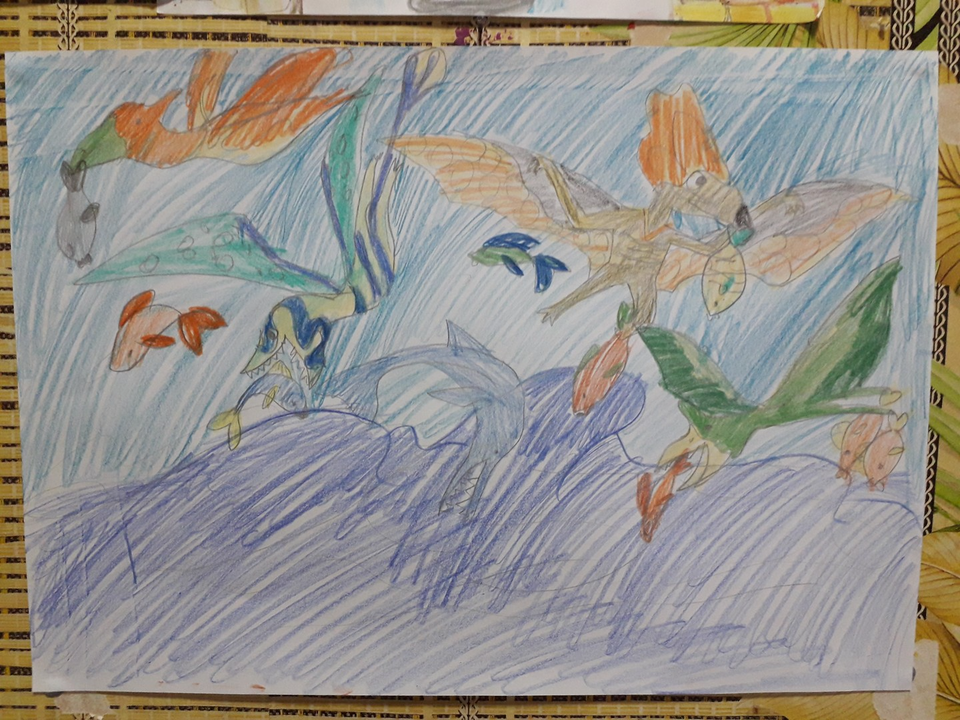 Детский рисунок - Ловля рыбы