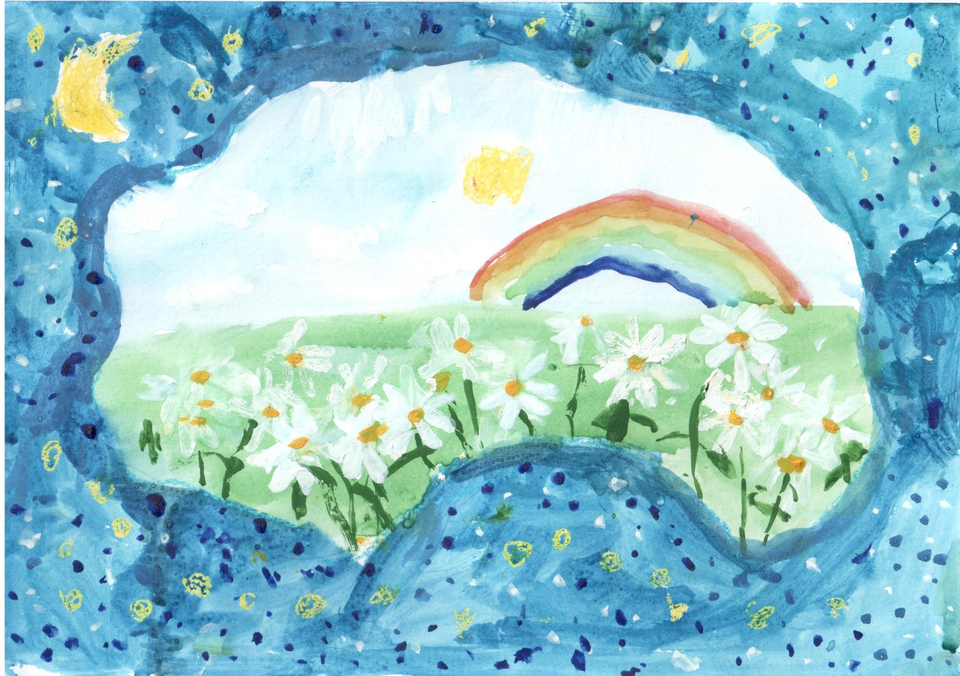 Детский рисунок - Цветочная поляна