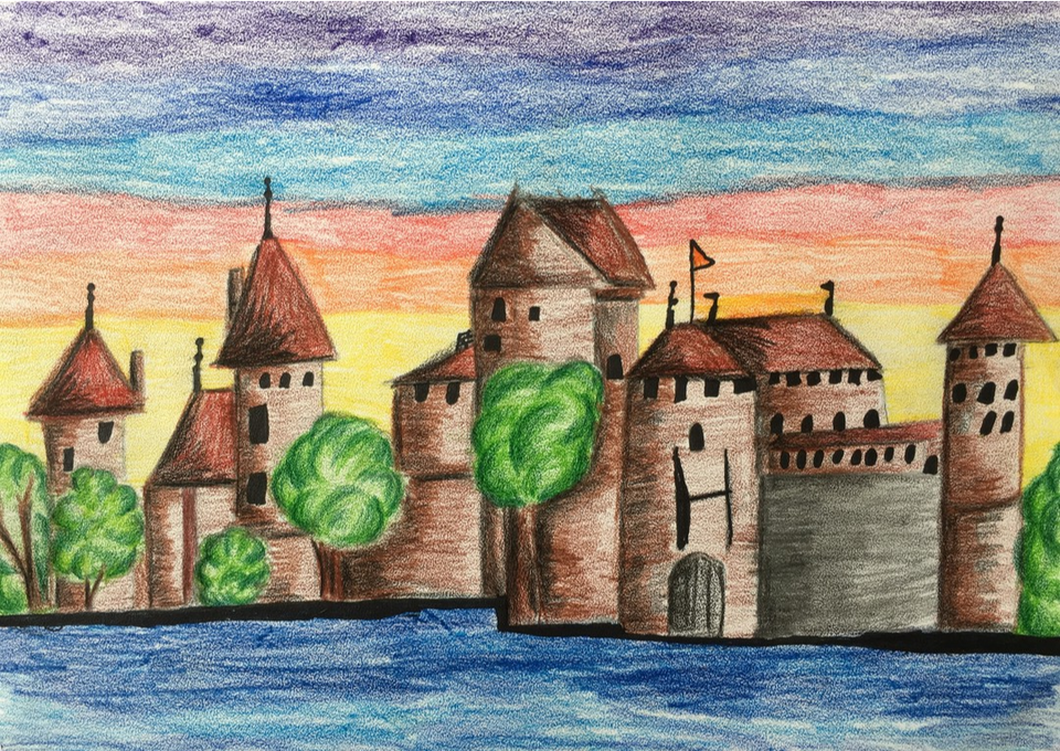 Детский рисунок - Литовский замок Тракай