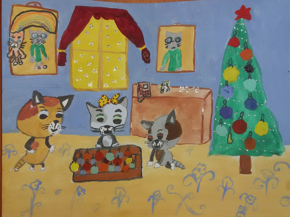 Детский рисунок - Три котенка