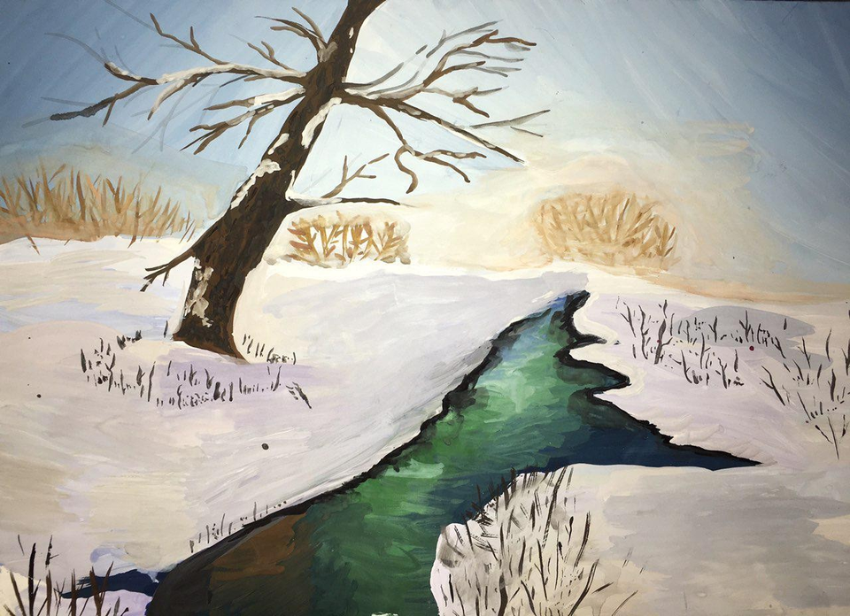 Детский рисунок - Лягте мягкие снега на леса и на луга