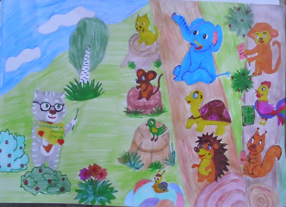 Детский рисунок - Школа на опушке леса