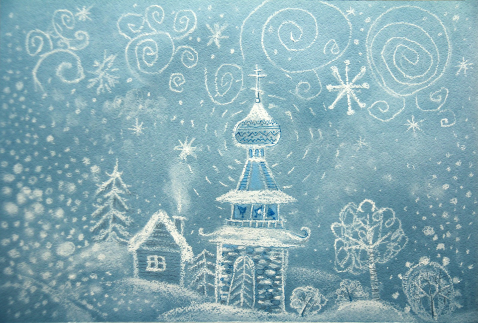 Детский рисунок - Снег кружится