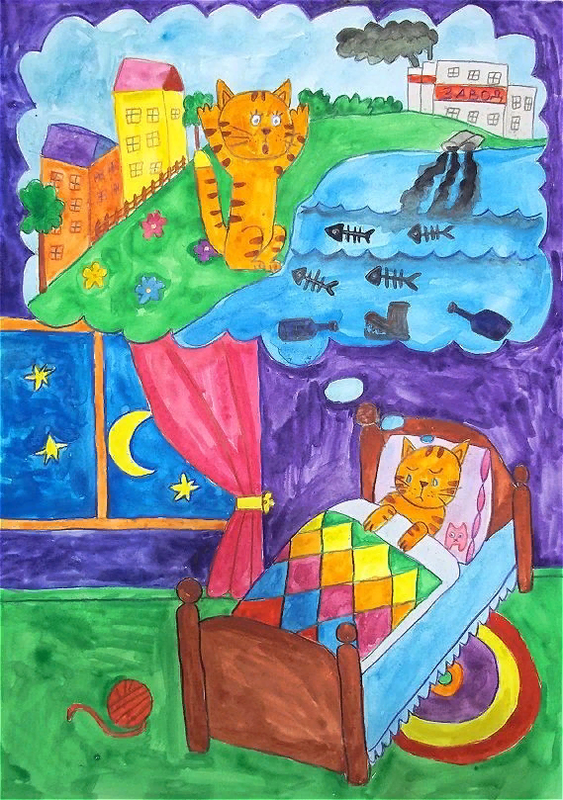 Детский рисунок - Нашей кошке снится сон