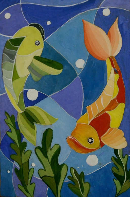 Детский рисунок - Разные рыбы на свете живут