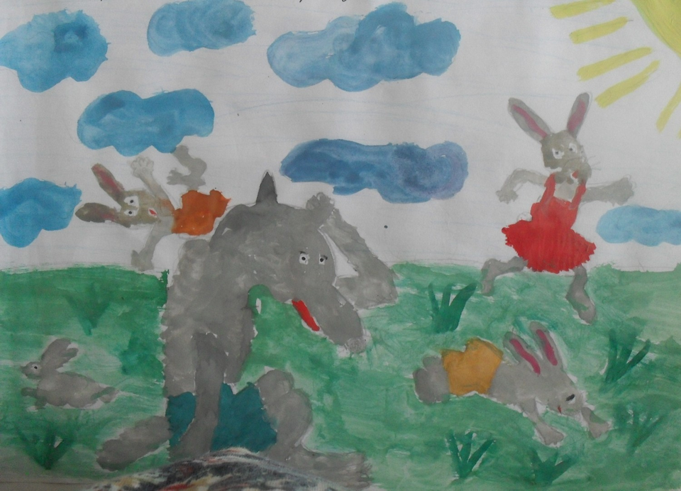 Детский рисунок - Сказка про храброго зайца Мамин Сибиряк