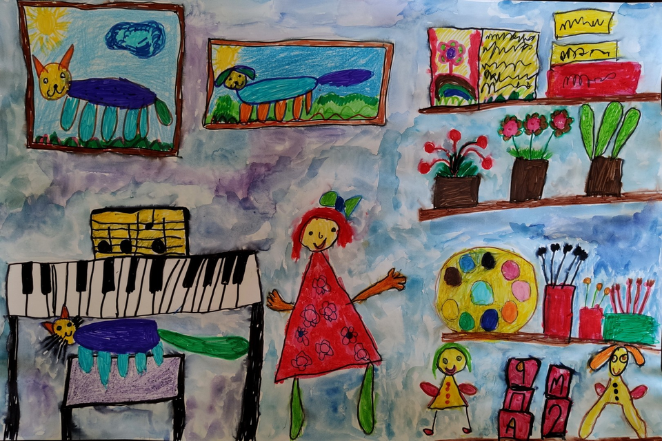 Детский рисунок - Урок музыки