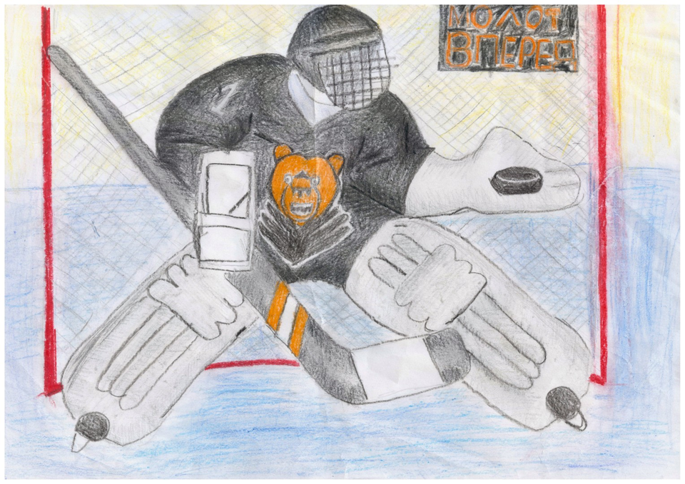Детский рисунок - Играем в хоккей