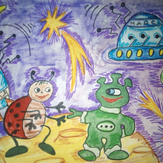 Рисунок "Земляне и инопланетяне" на конкурс "Конкурс детского рисунка “Таинственный космос - 2018”"