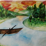 Рисунок "Одинокая лодка на закате"