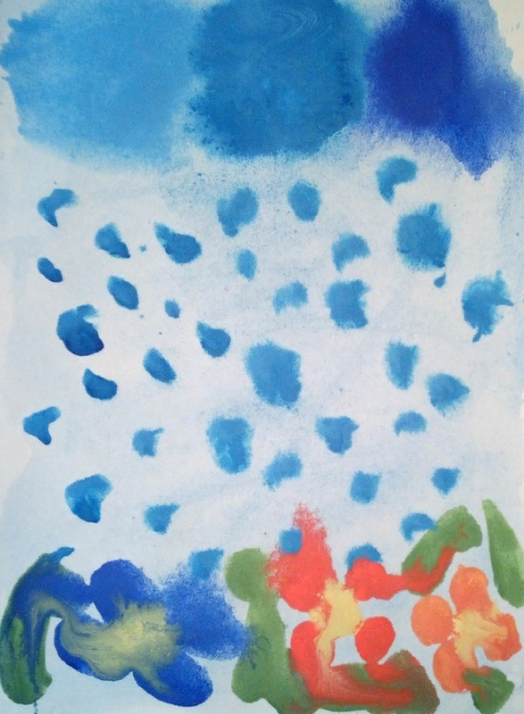 Детский рисунок - Дождь и цветы