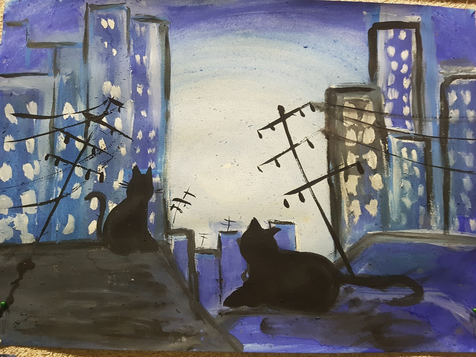 Детский рисунок - Ночные коты