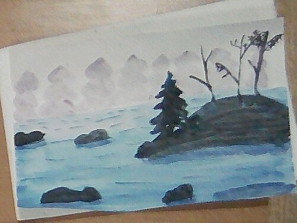 Детский рисунок - Туманнное утро в лесу