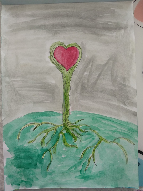 Детский рисунок - Сердце в лиане